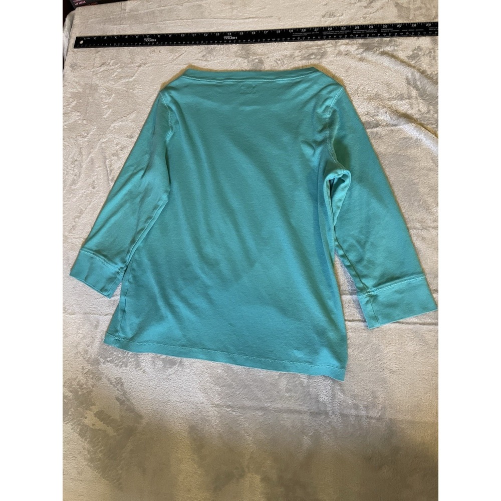 Jones New York Sport Aqua Blue 3/4 Sleeve Boat Neck Top Size Large 100% Cotton - Picture 3 of 9
